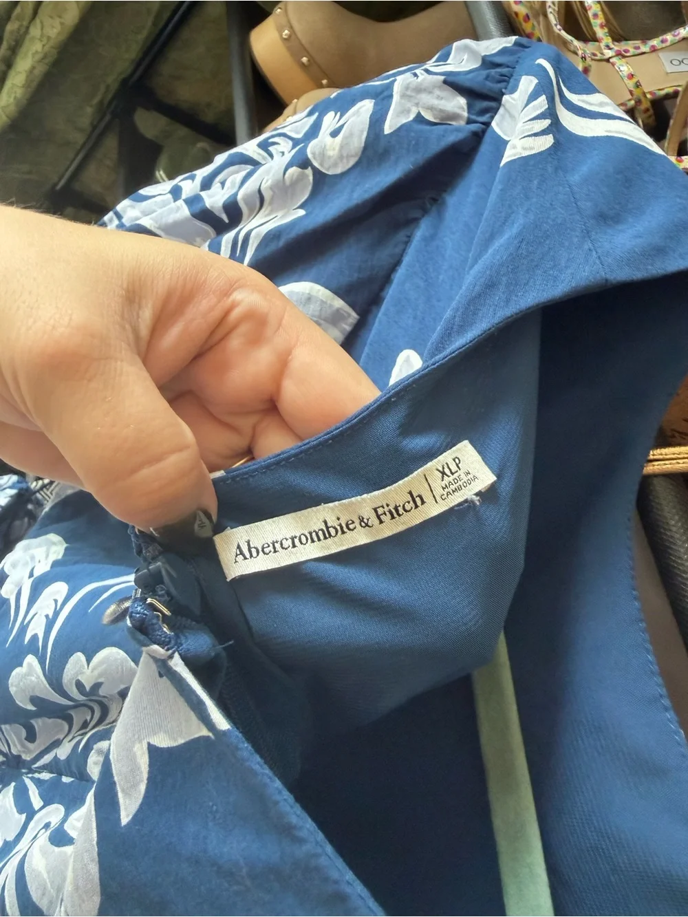 Abercrombie & Fitch Navy Blue and White Maxi Dress with Cutout Waist